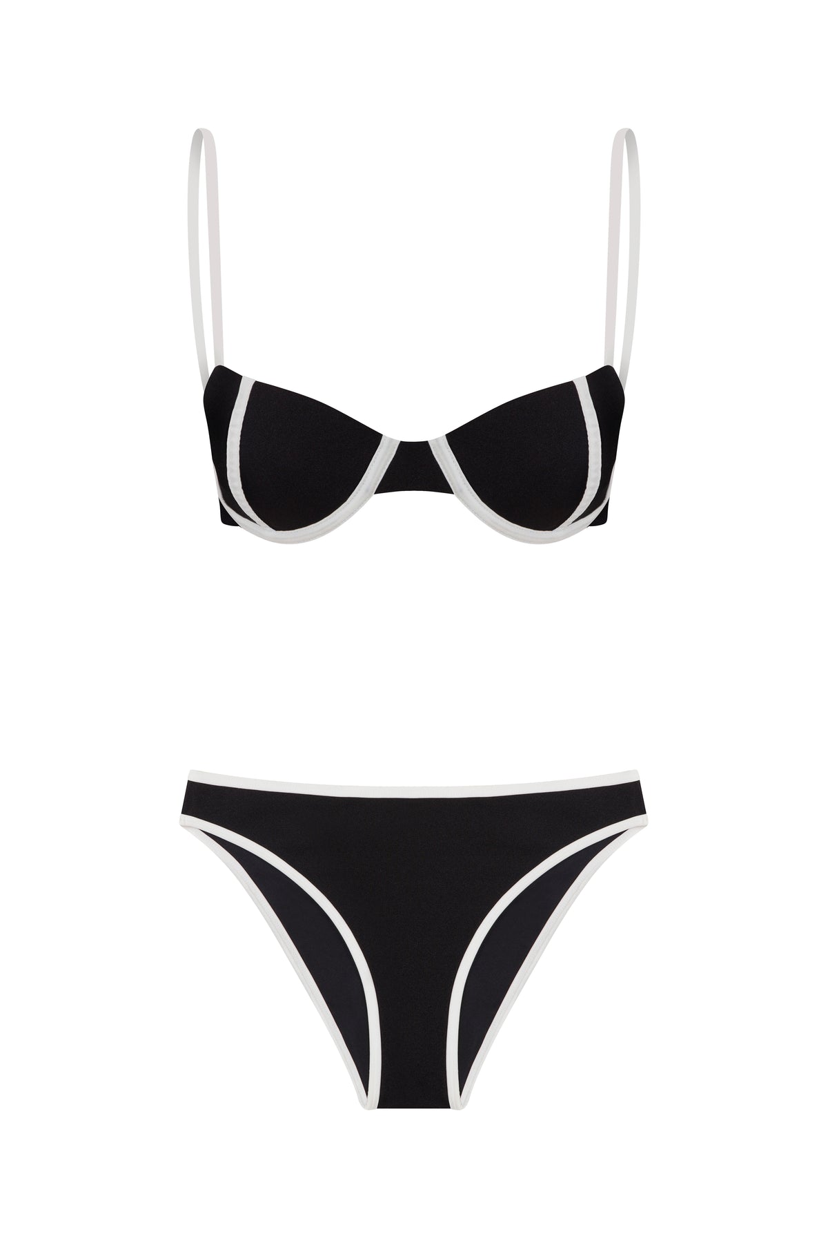 Contrast Trim Underwire Bikini Set Black White