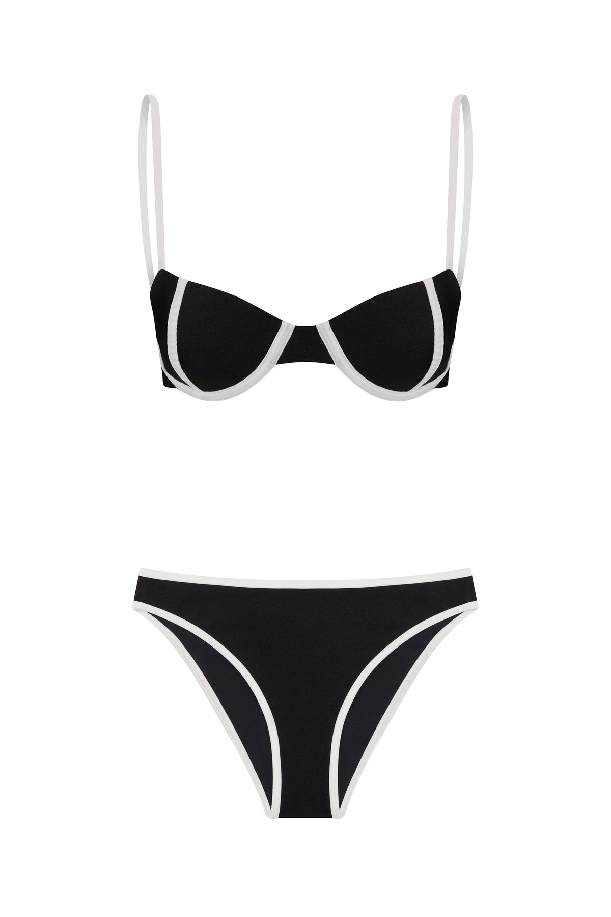 Contrast Trim Underwire Bikini Set Black-White