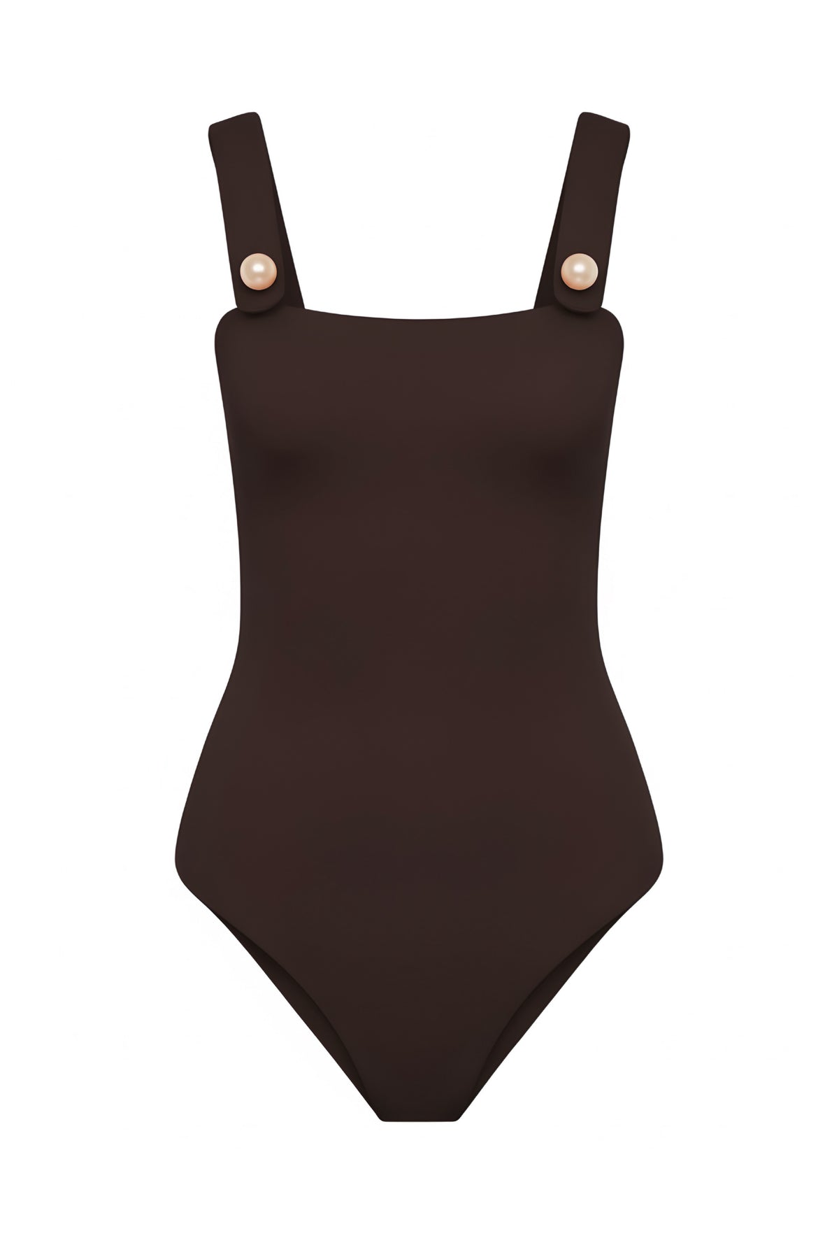 Faux-Pearl Button Embellished One-Piece Black Coffee