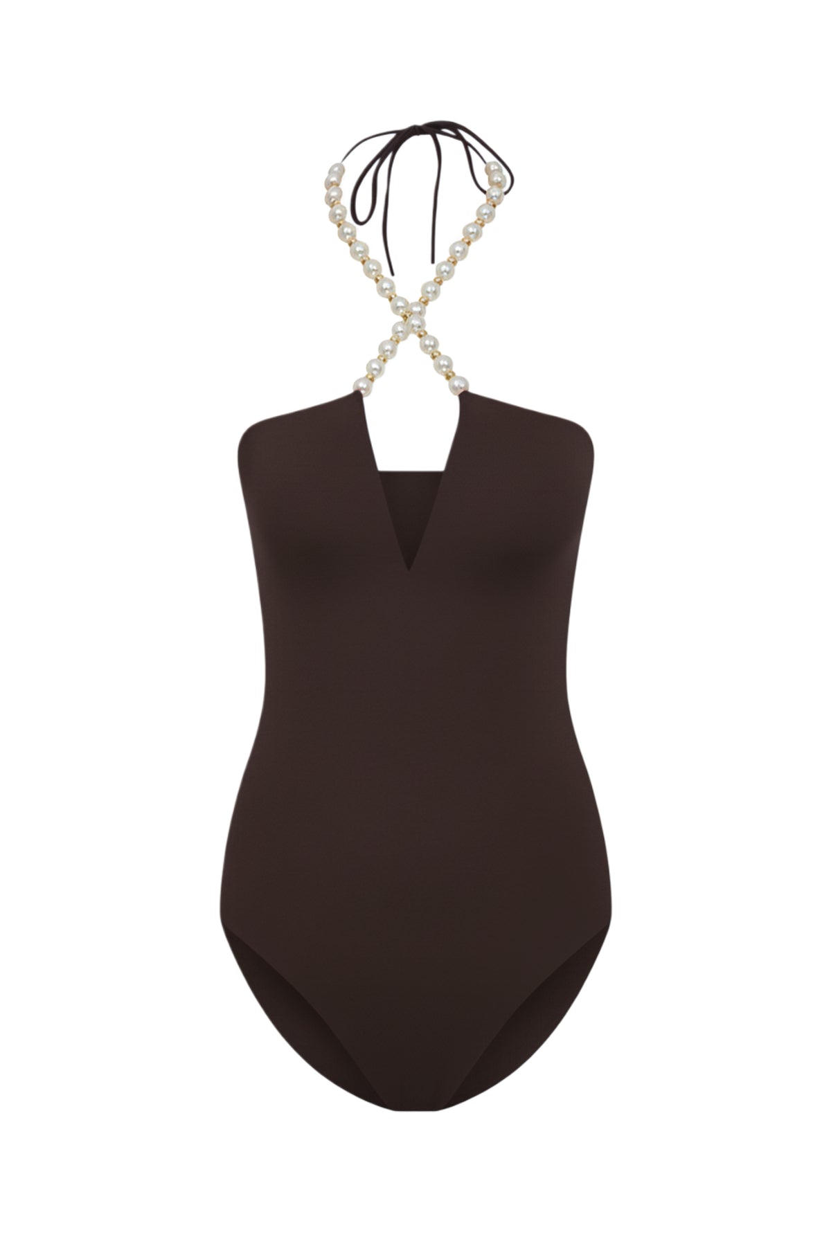 Faux-Pearl Embellished Halterneck One-Piece