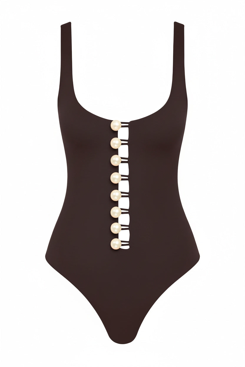 Faux-Pearl Button Embellished Be Happy Black Coffee