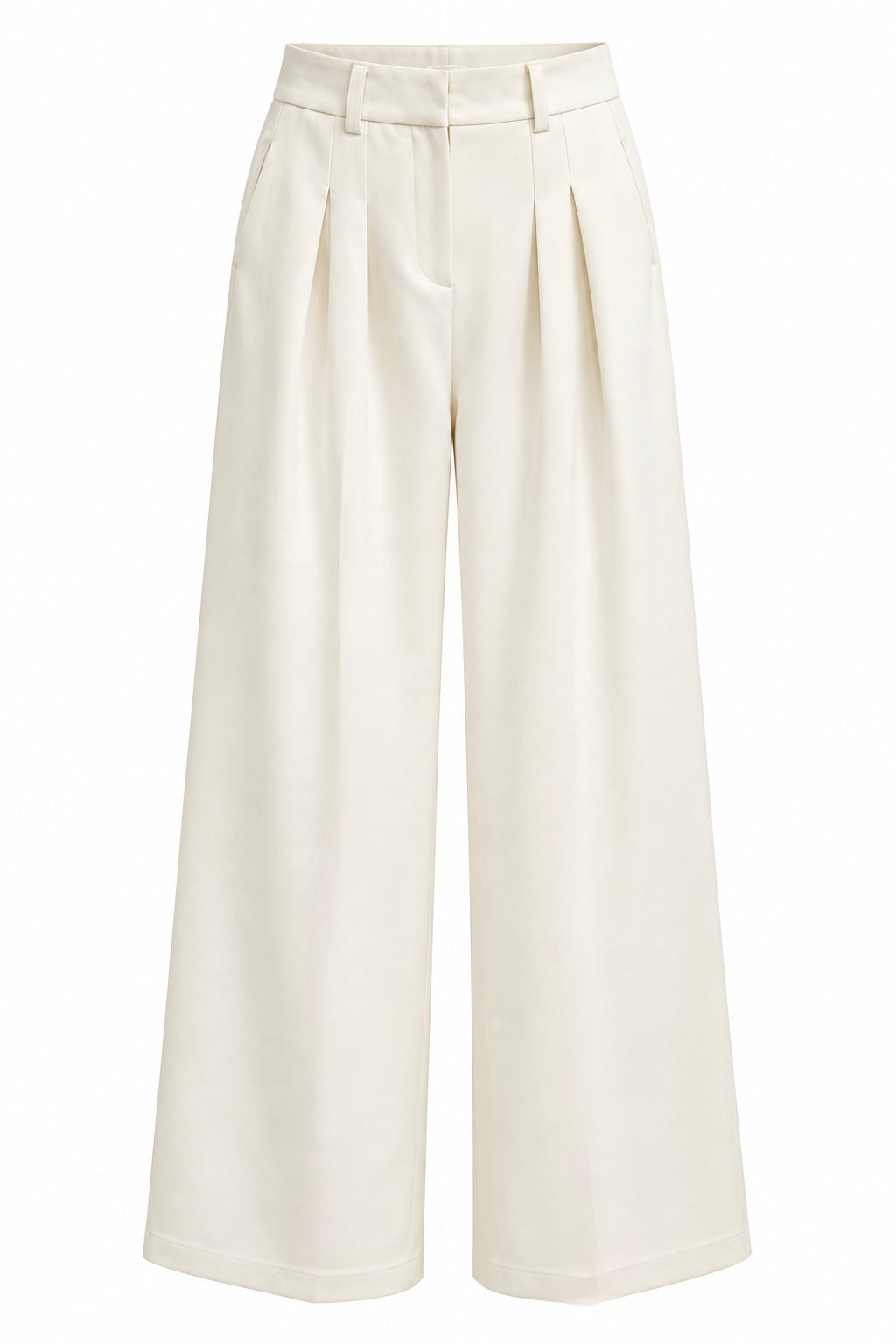Anaïs Ecru Pleated Wide-Leg Tailored Pants