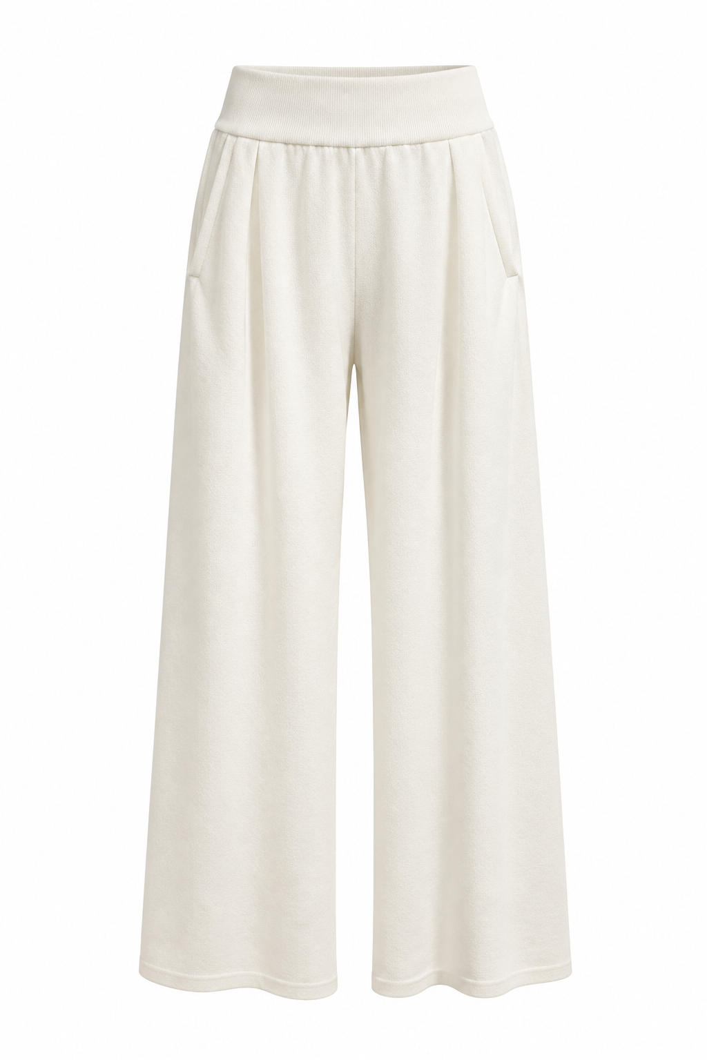 Bianca Ecru Pleated Wide-Leg Pants
