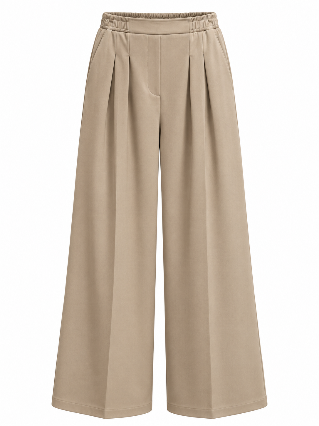 Anaïs Beige Pleated Wide-Leg Tailored Pants
