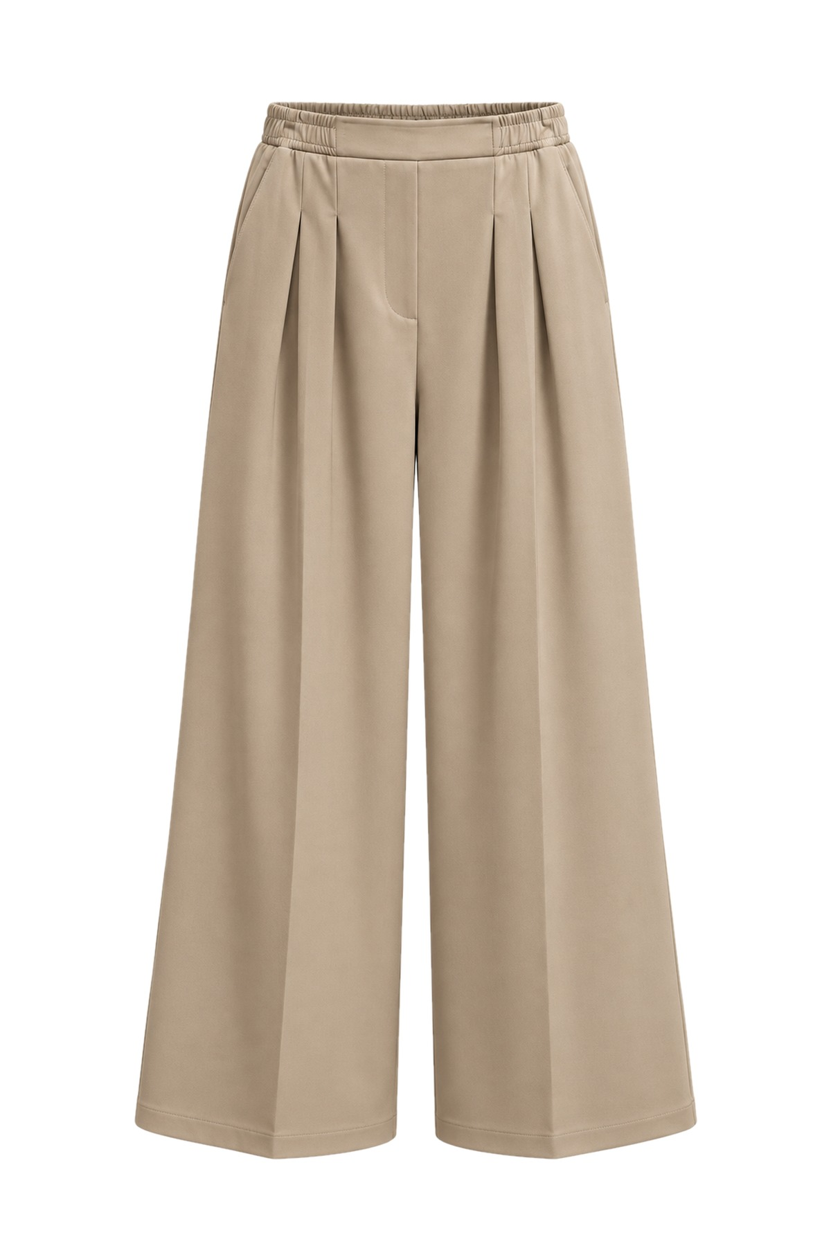 Maura Beige Pleated Wide-Leg Pants