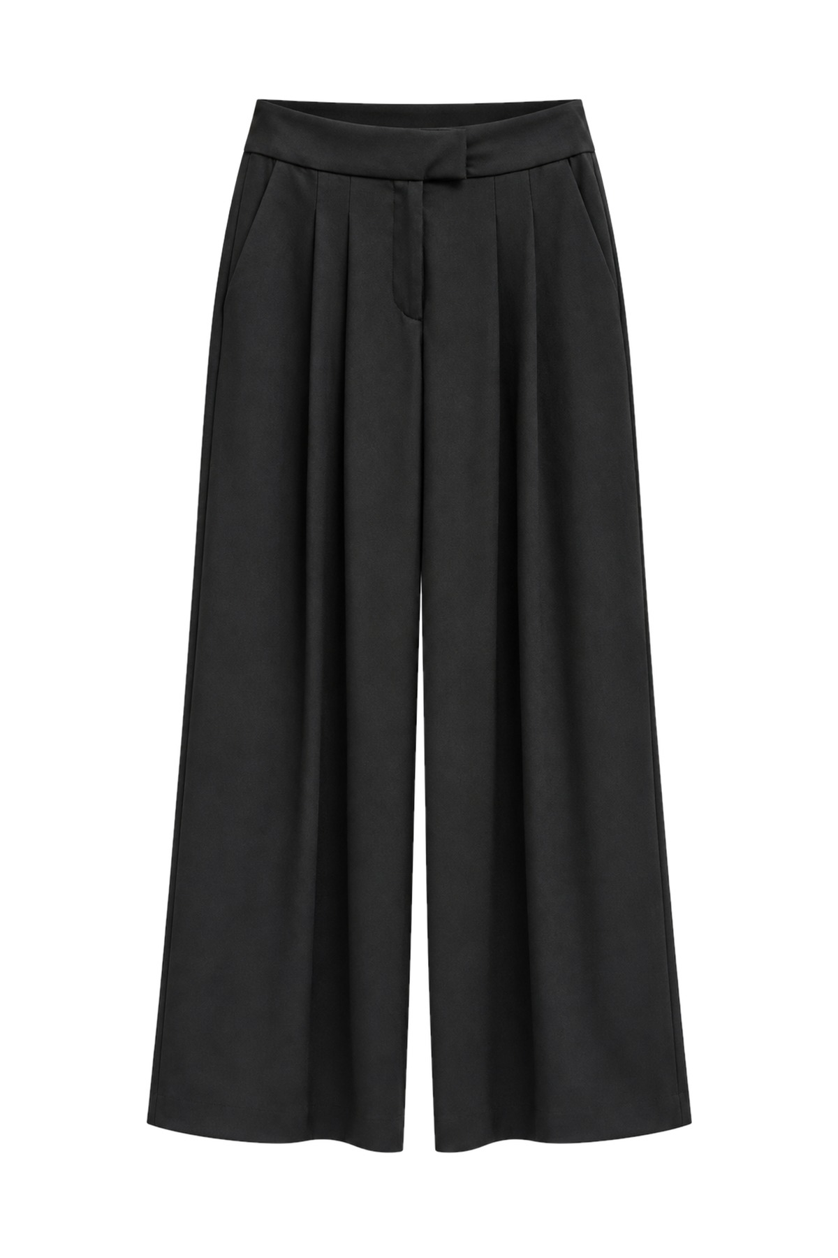 Corinne Black Pleated Wide-Leg Tailored Pants