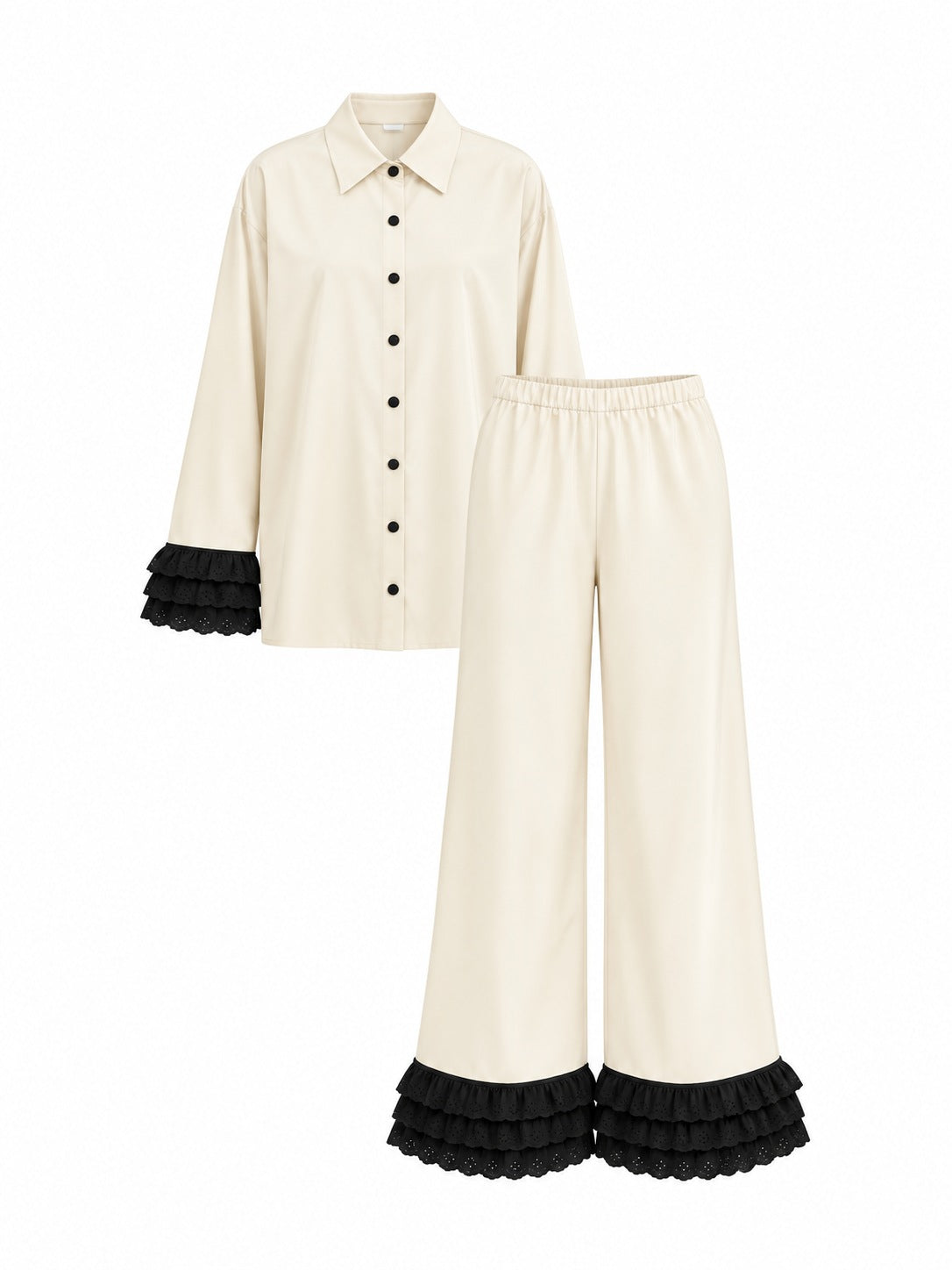 Contessa Ecru Cotton Lace-Detail Pajama Set