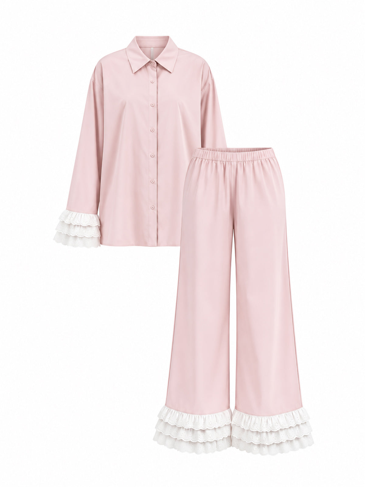 Contessa Pink Cotton Lace-Detail Pajama Set