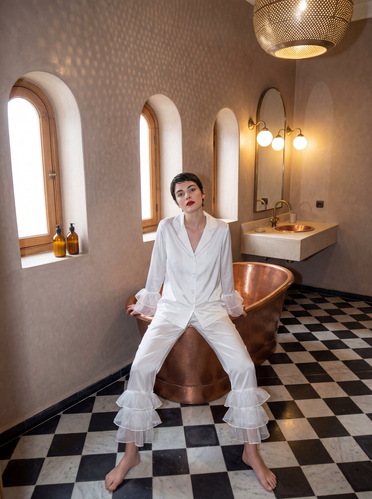 Lunaria Pajama Set With Organza Frill Detail