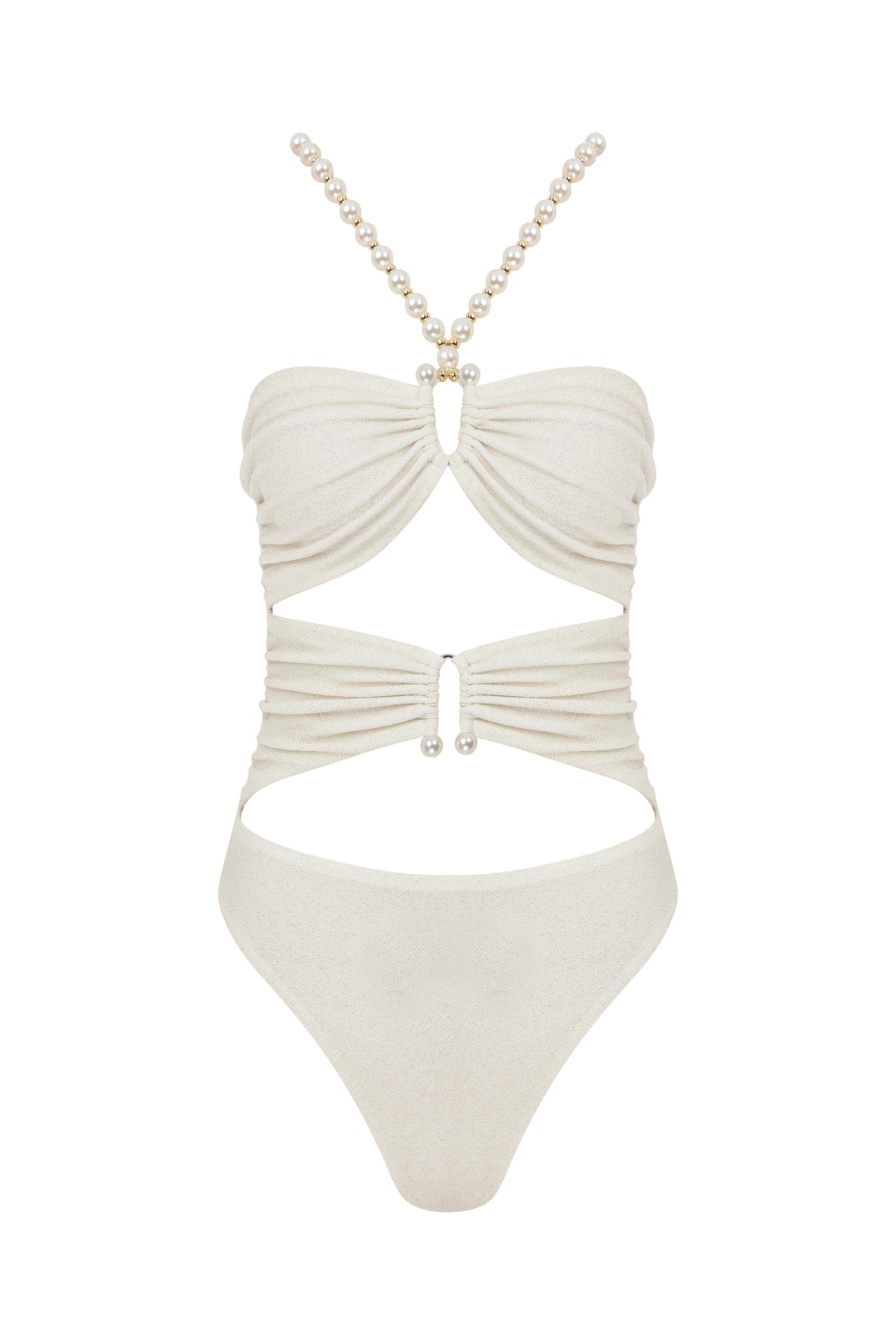 Faux-Pearl Embellished Draped One-Piece