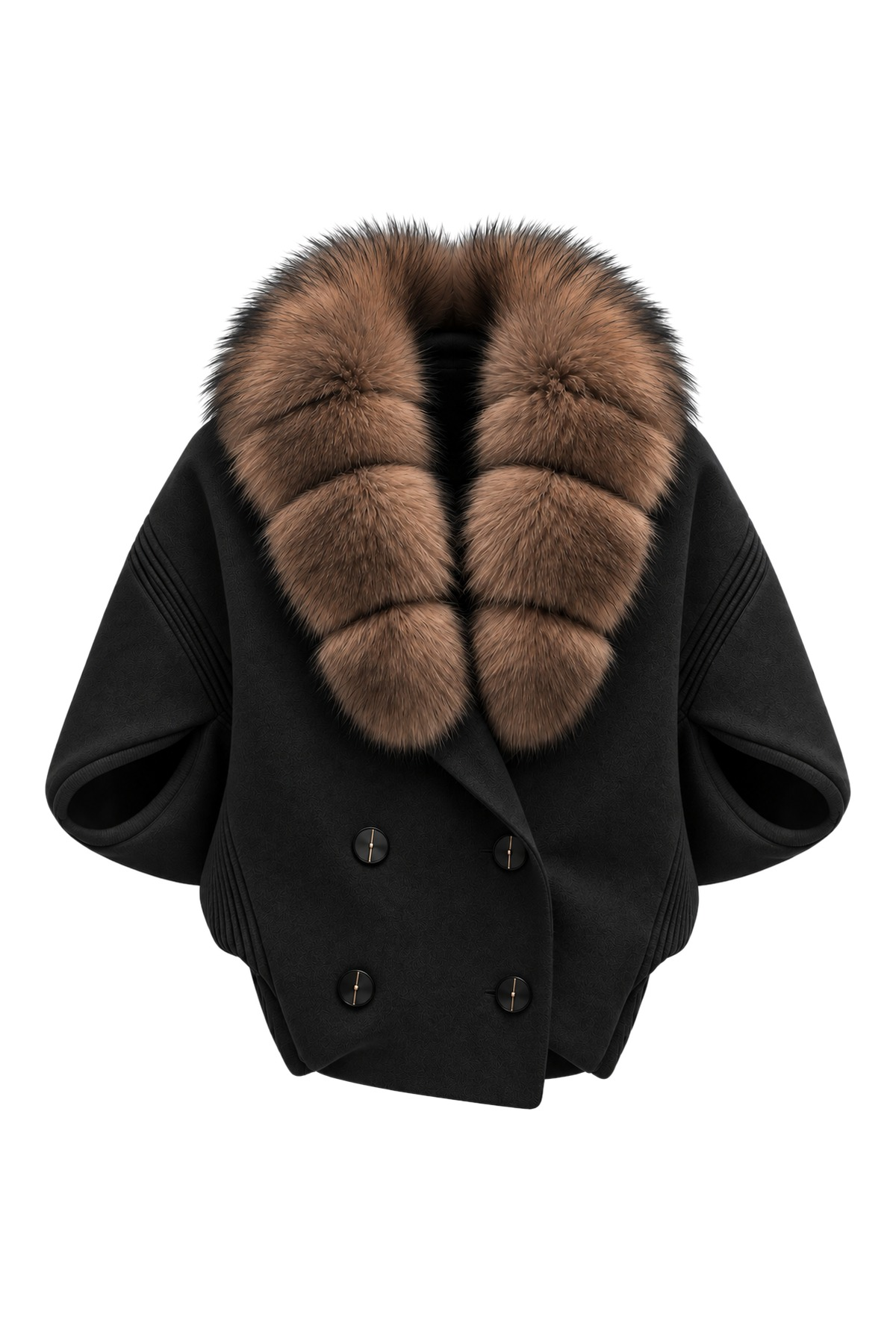 Leonie Black Fur-Collar Short-Sleeve Wool Jacket