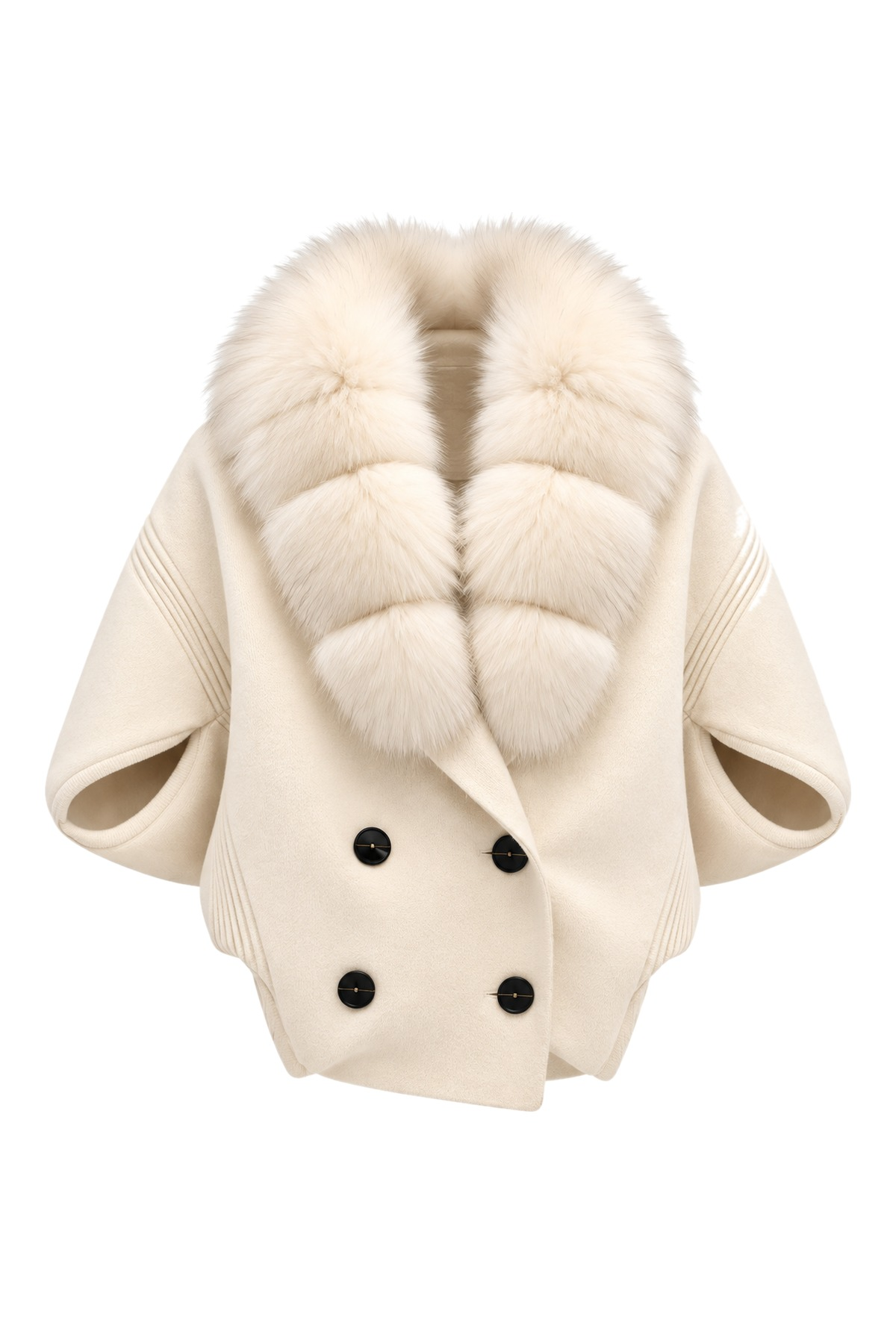 Leonie Ecru Fur-Collar Short-Sleeve Wool Jacket