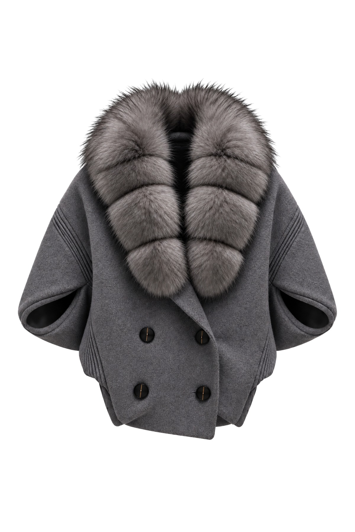 Leonie Gray Fur-Collar Short-Sleeve Wool Jacket