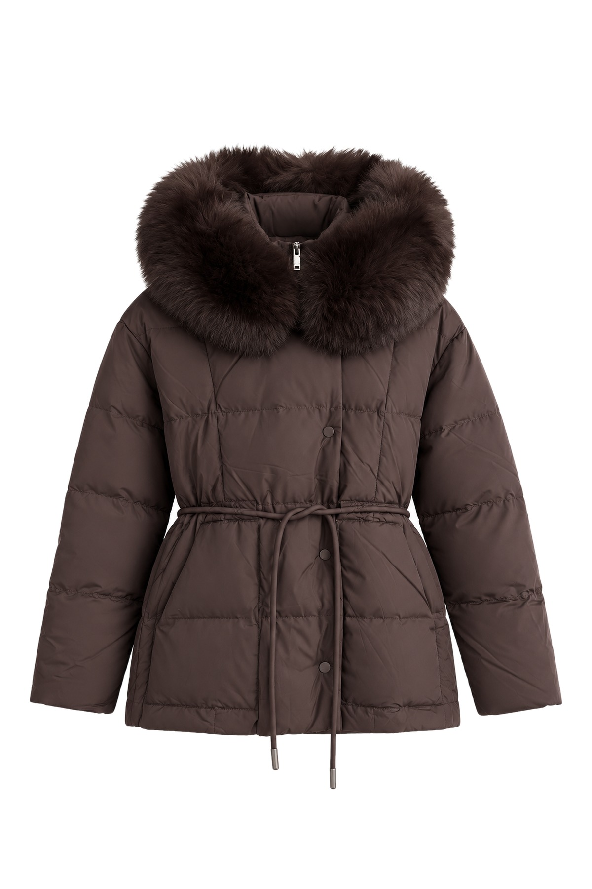 Siena Brown Fur-Collar Hooded Puffer Jacket
