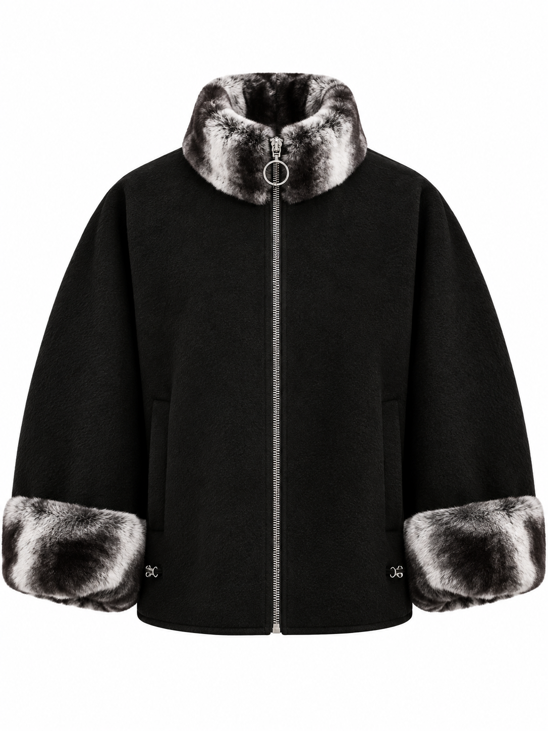 Vesper Black Rex Fur-Trimmed Wool-Silk Jacket