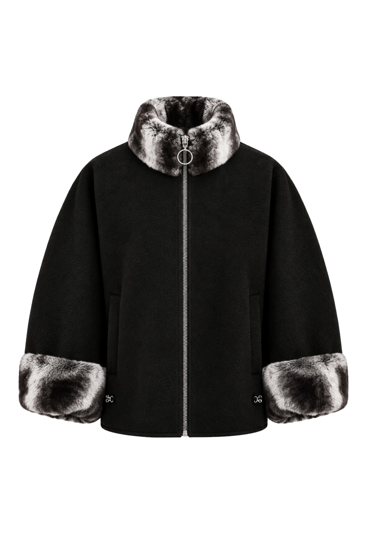 Vesper Black Rex Fur-Trimmed Wool-Silk Jacket