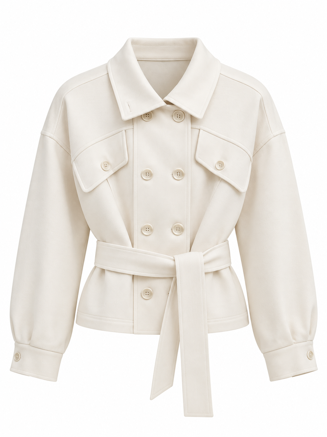 Marielle Ecru Belted Double-Breasted Short Jacket