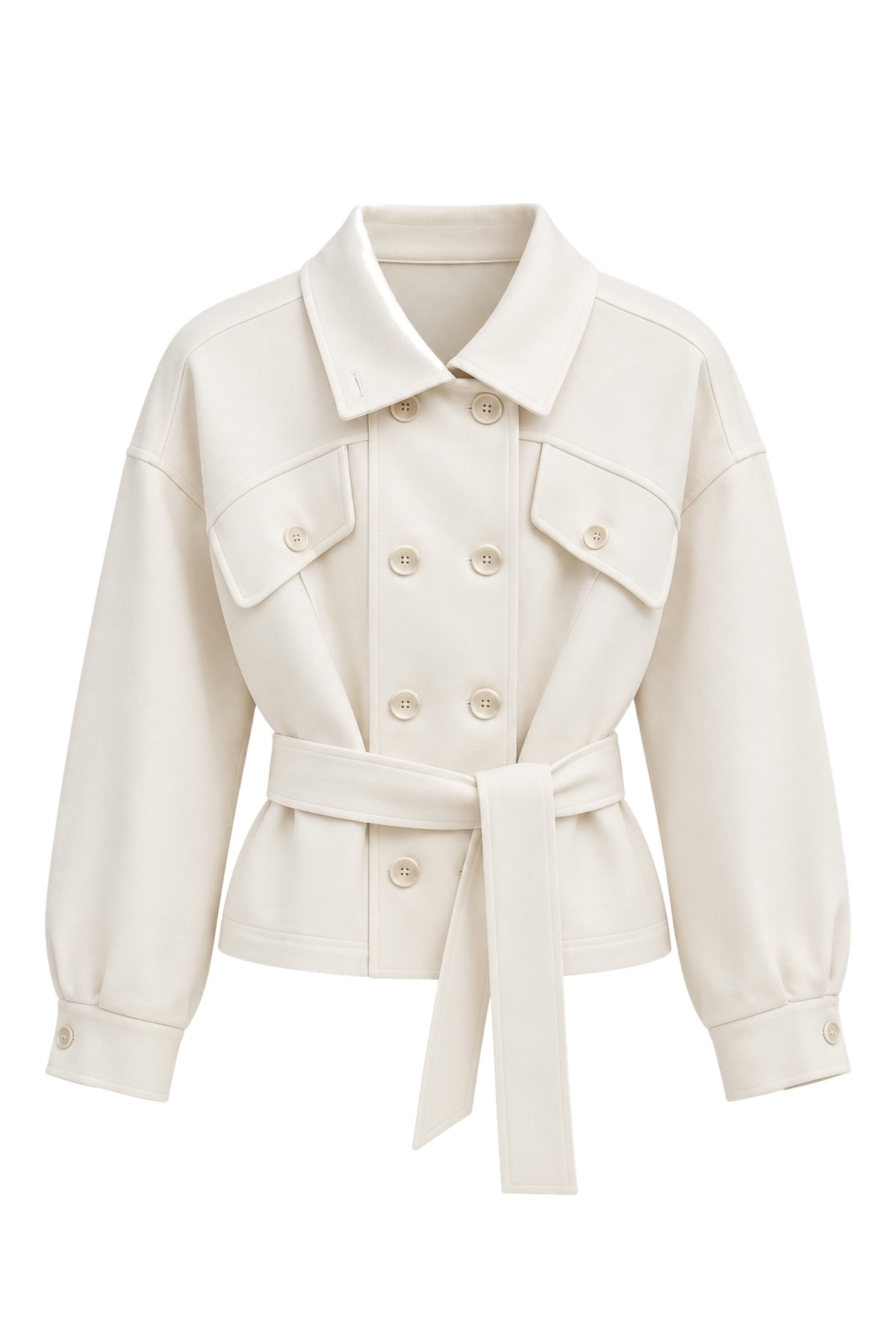 Marielle Ecru Belted Double-Breasted Short Jacket