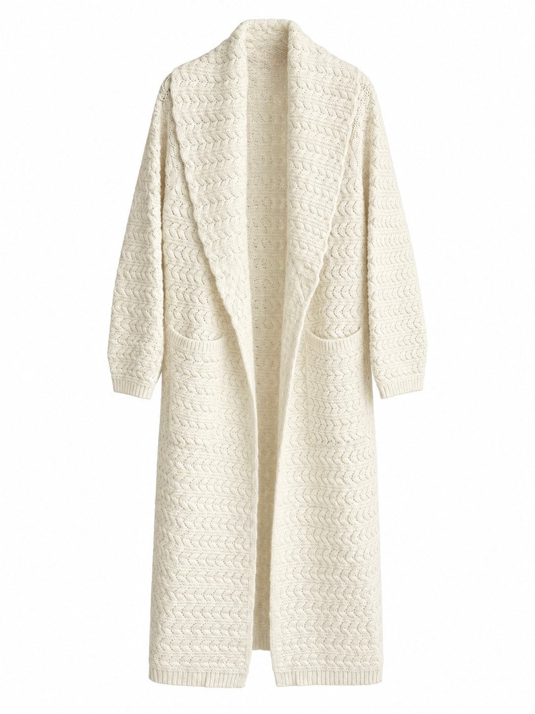 Colette Ecru Cable-Knit Long Cardigan