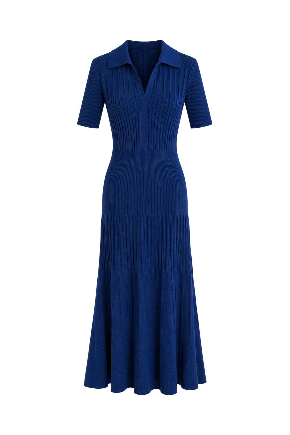 Aurelia Navy Ribbed Knit Midi Dress