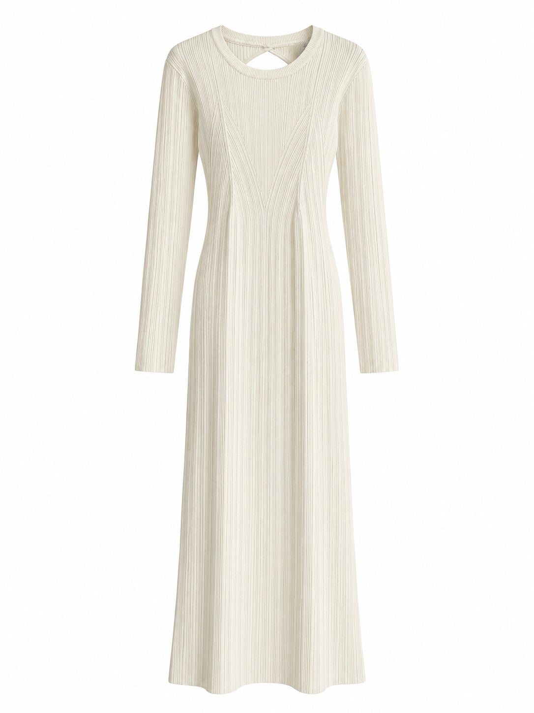 Isadora Ecru Open-Back Ribbed Knit Maxi Dress