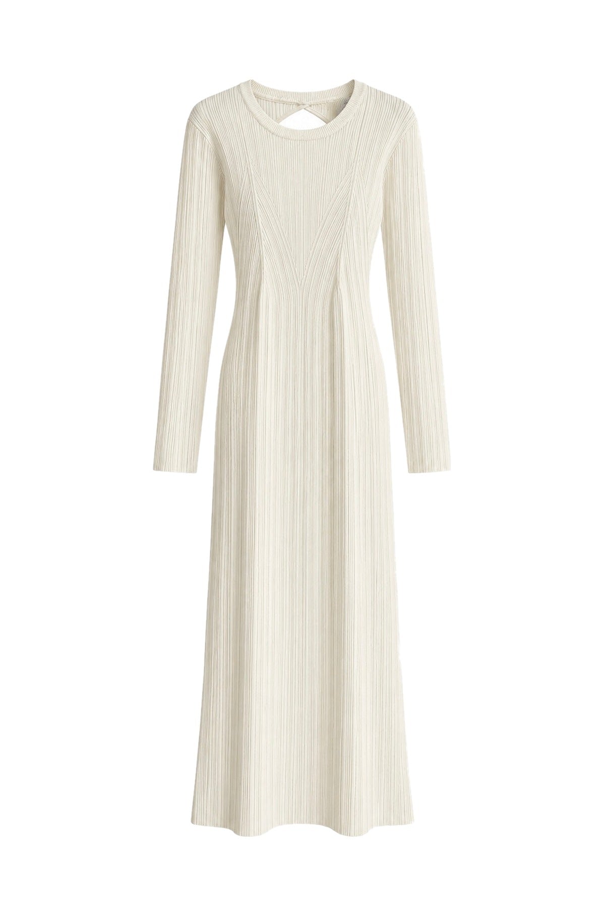 Isadora Ecru Open-Back Ribbed Knit Maxi Dress