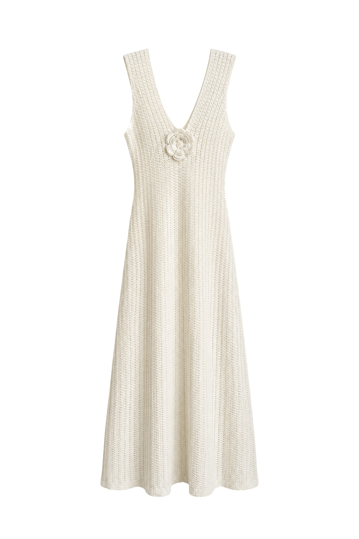 Rosalie Ecru Floral Detail Knit Midi Dress