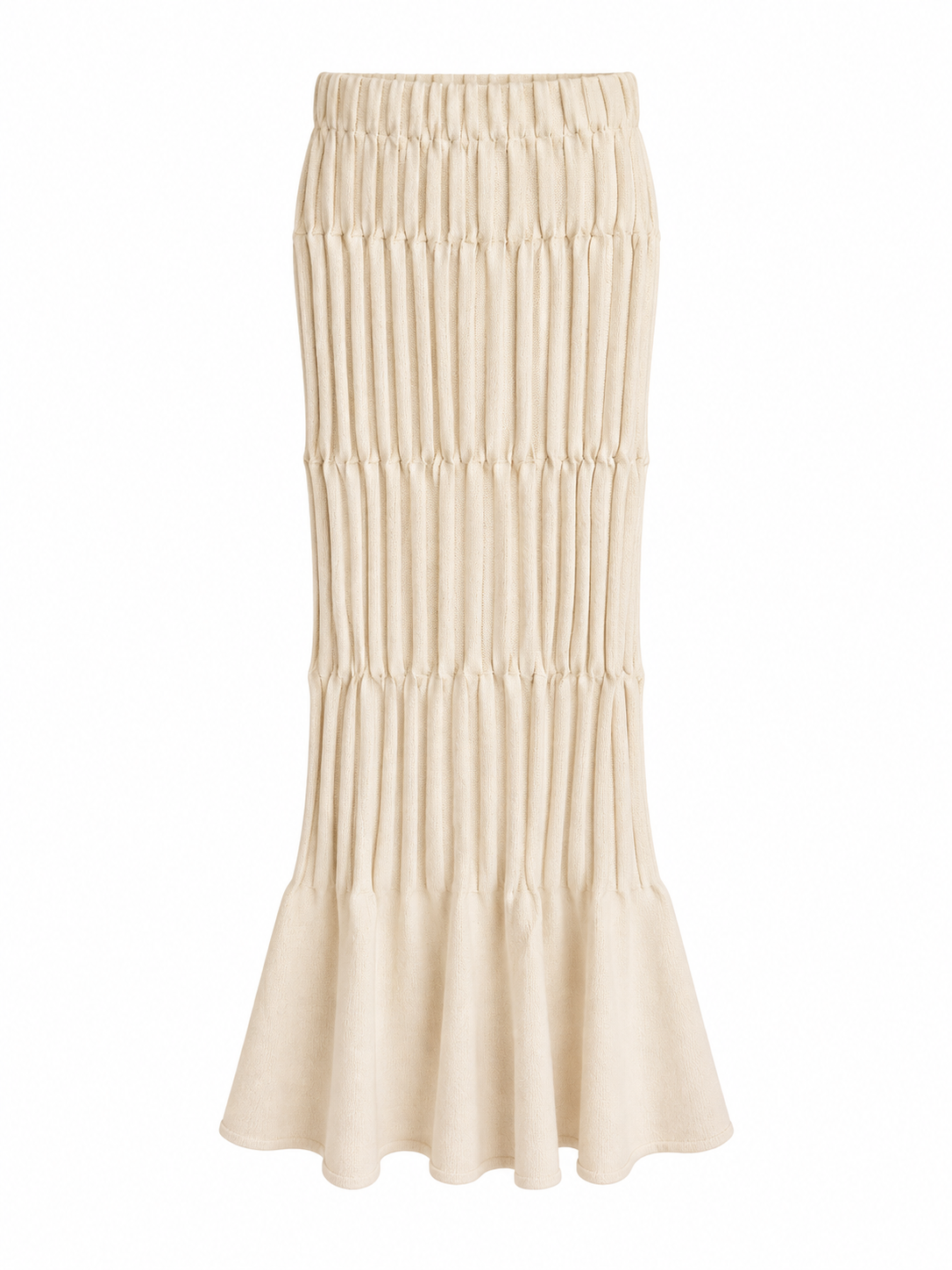 Giselle Ecru Ribbed Long Knit Skirt