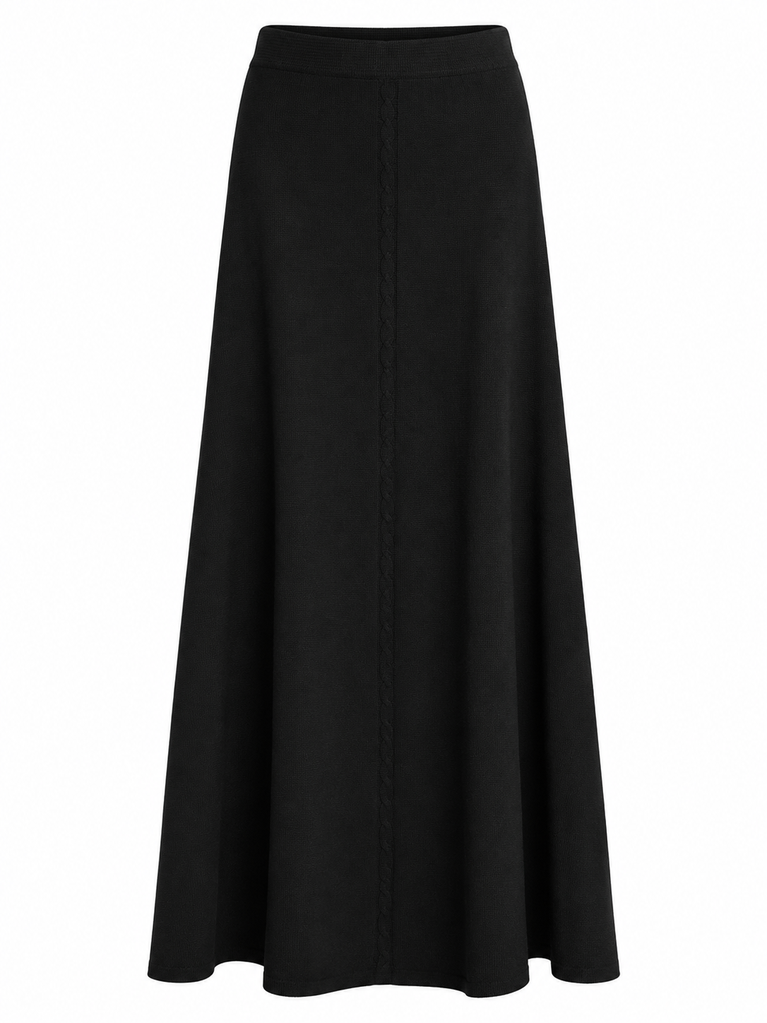 Elara Black Cable-Front Maxi Knit Skirt