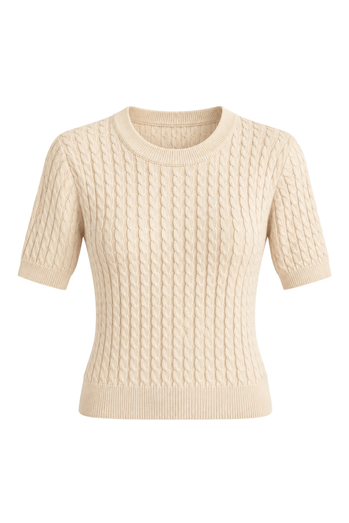 Noémie Ecru Cable-Knit Short-Sleeve Top