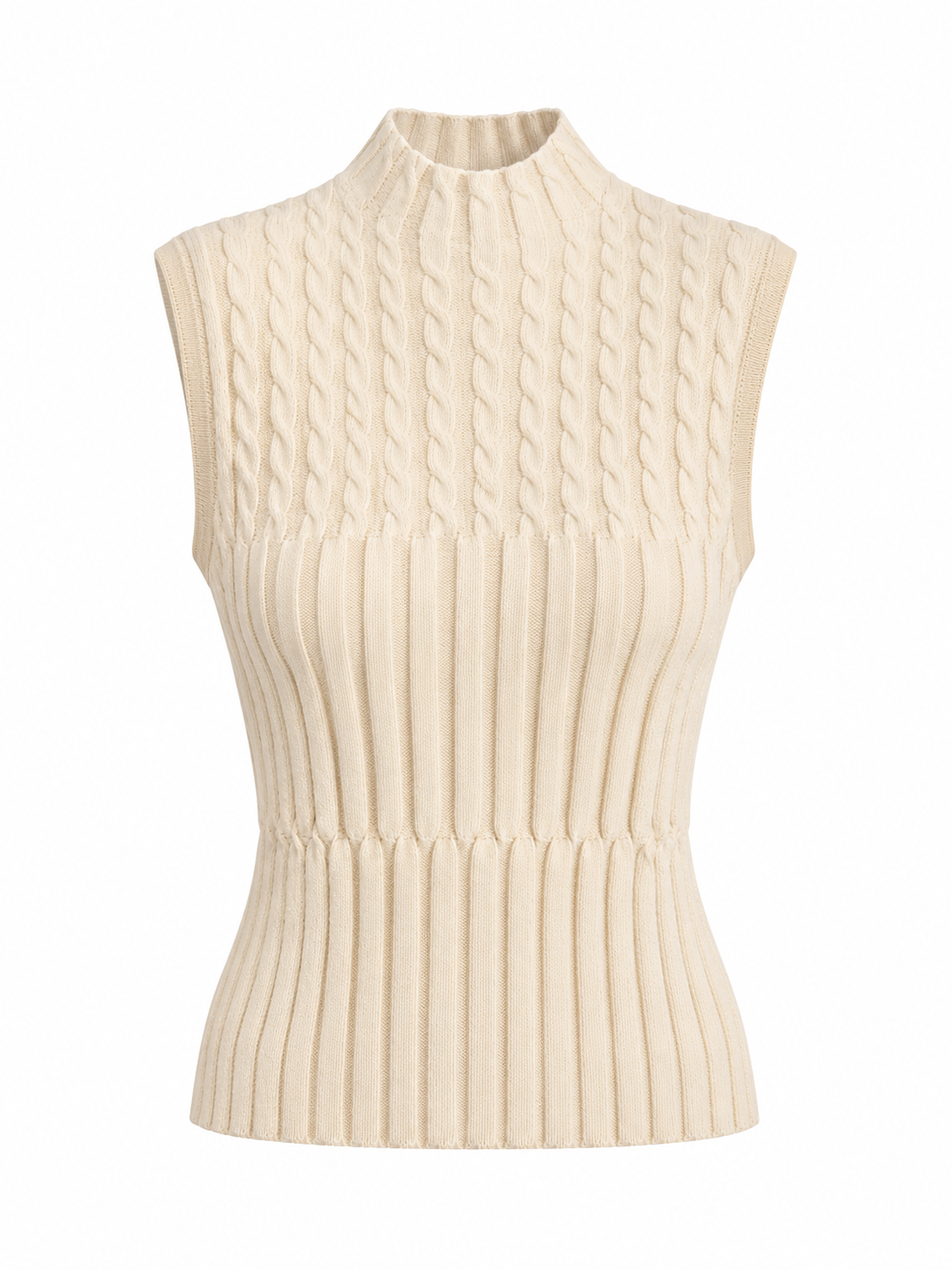 Aura Ecru Ribbed Cable-Knit Sleeveless Top