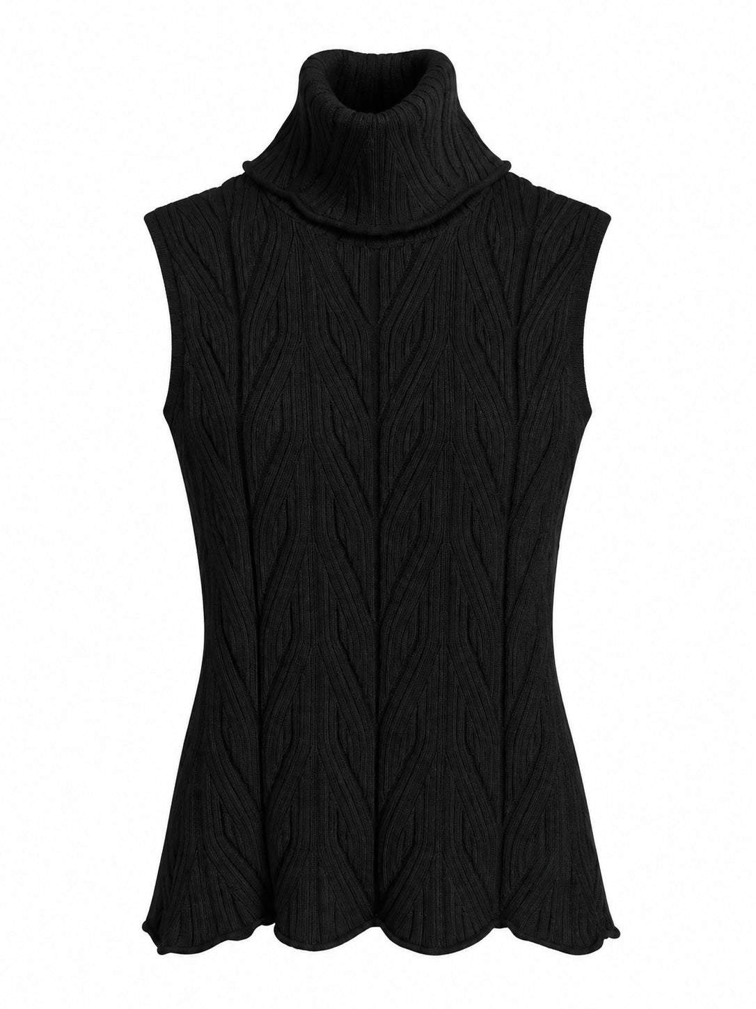Allegra Black Shimmery Sleeveless Turtleneck Knit Top