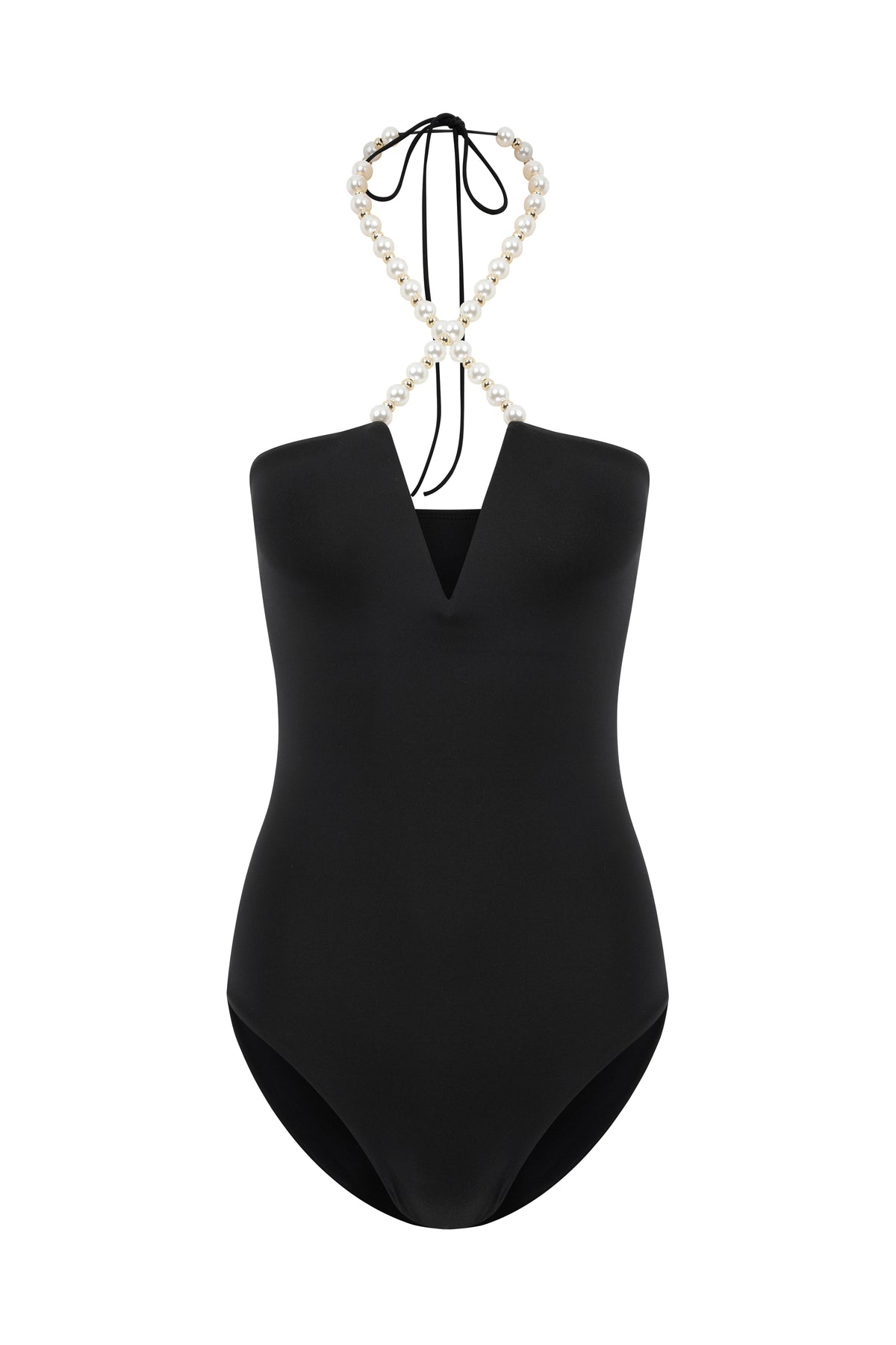 Faux-Pearl Embellished Halterneck One-Piece