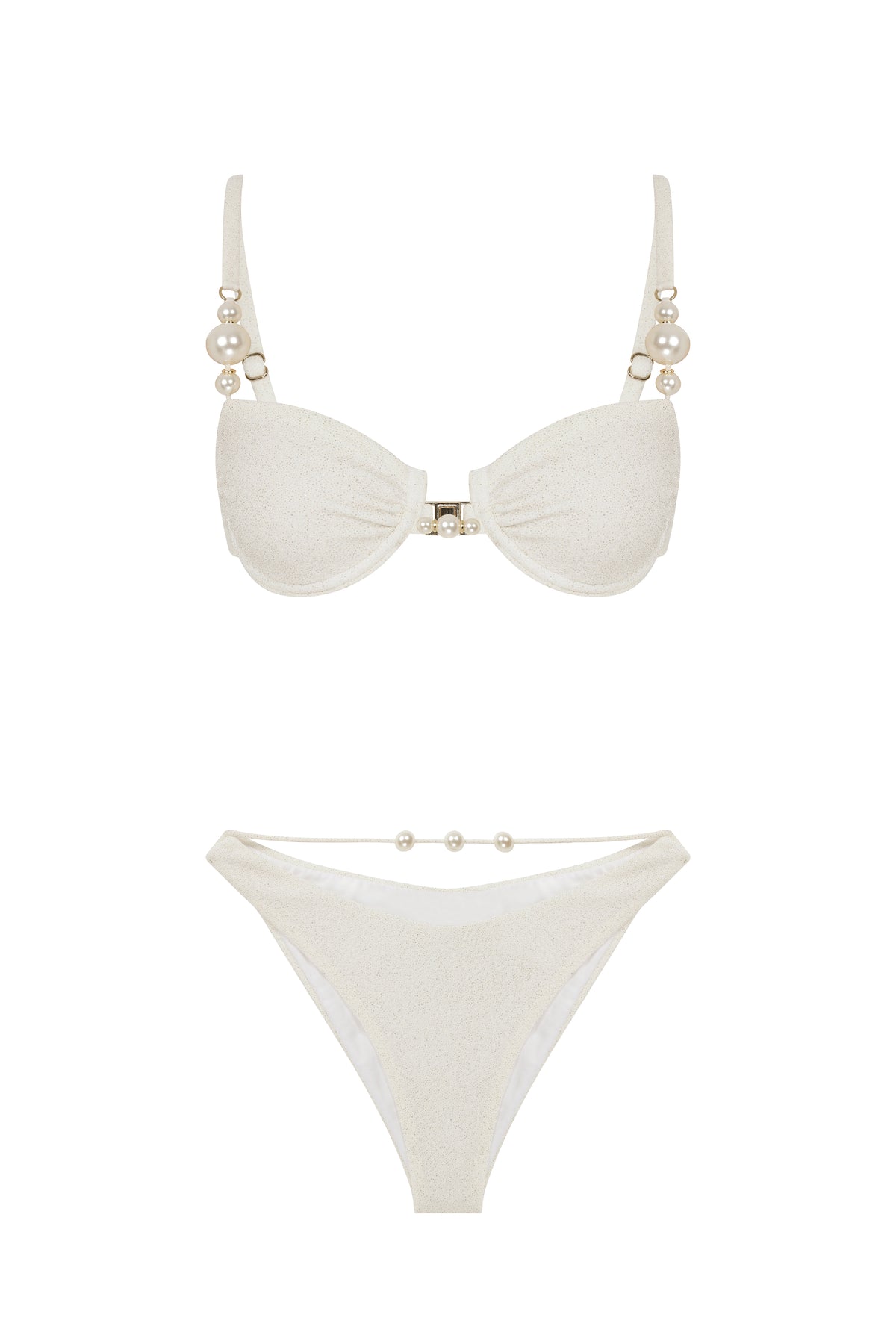 Faux-Pearl Embellished Underwired Bikini White