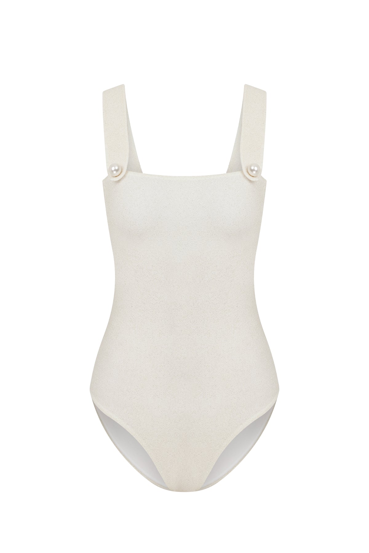 Faux-Pearl Button Embellished One-Piece White