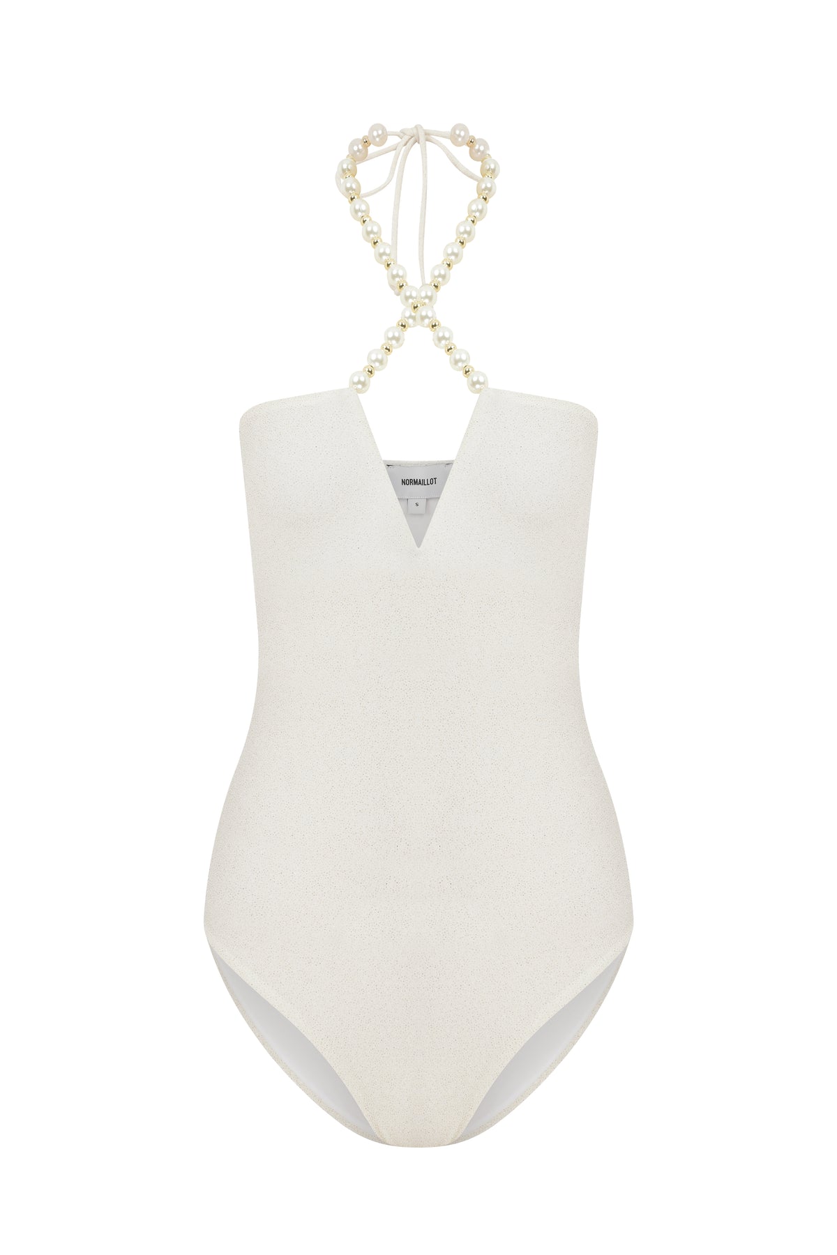Faux-Pearl Embellished Halterneck One-Piece