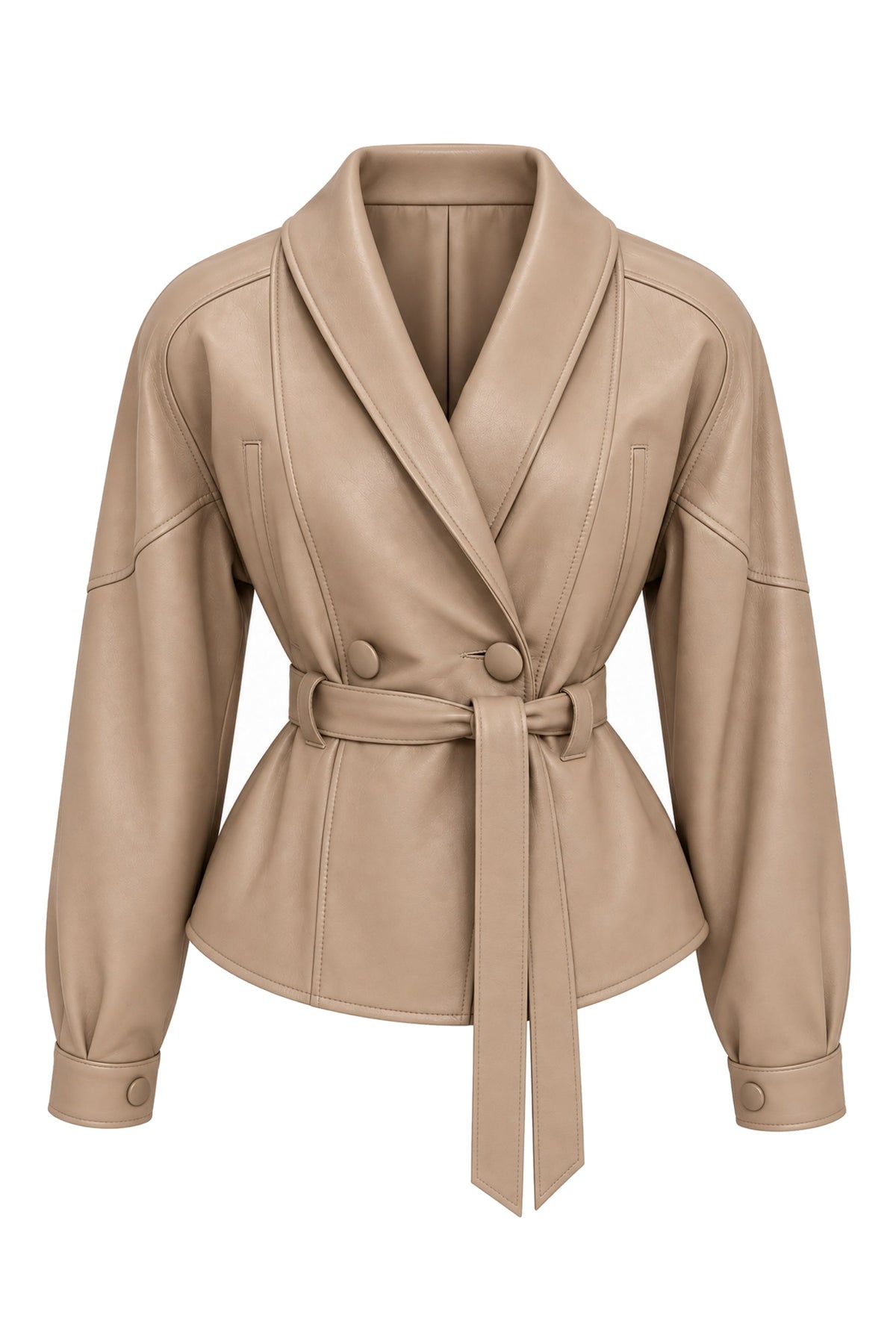 Alessa Beige Belted Icelandic Lamb Leather Jacket