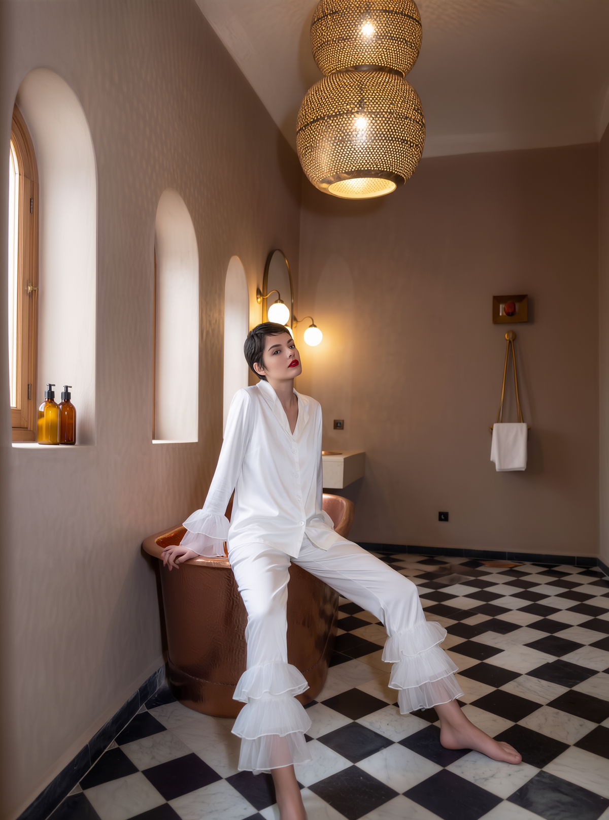 Lunaria Pajama Set With Organza Frill Detail