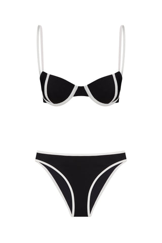 Contrast Trim Underwire Bikini Set Black-White