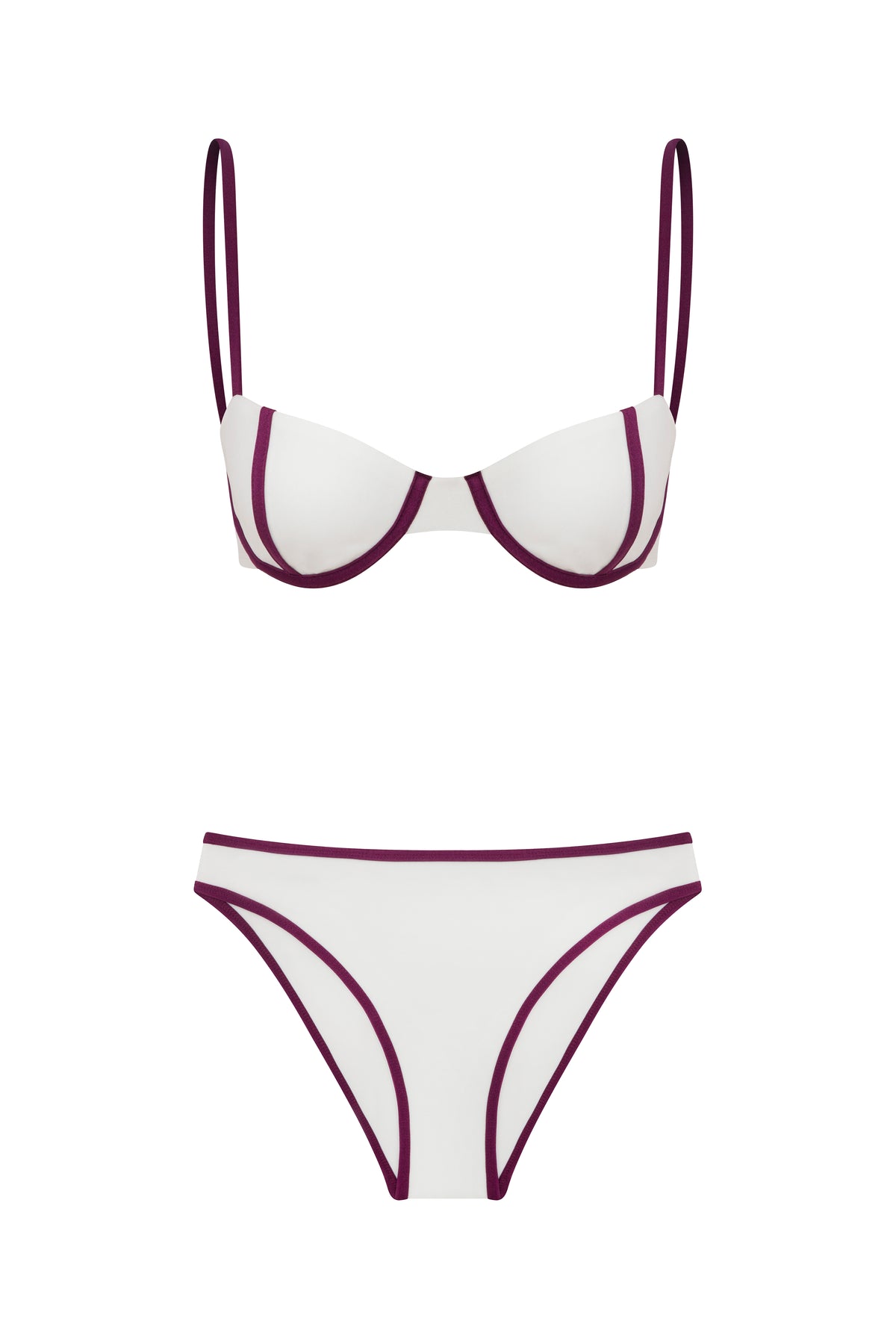 Contrast Trim Underwire Bikini Set White Purple