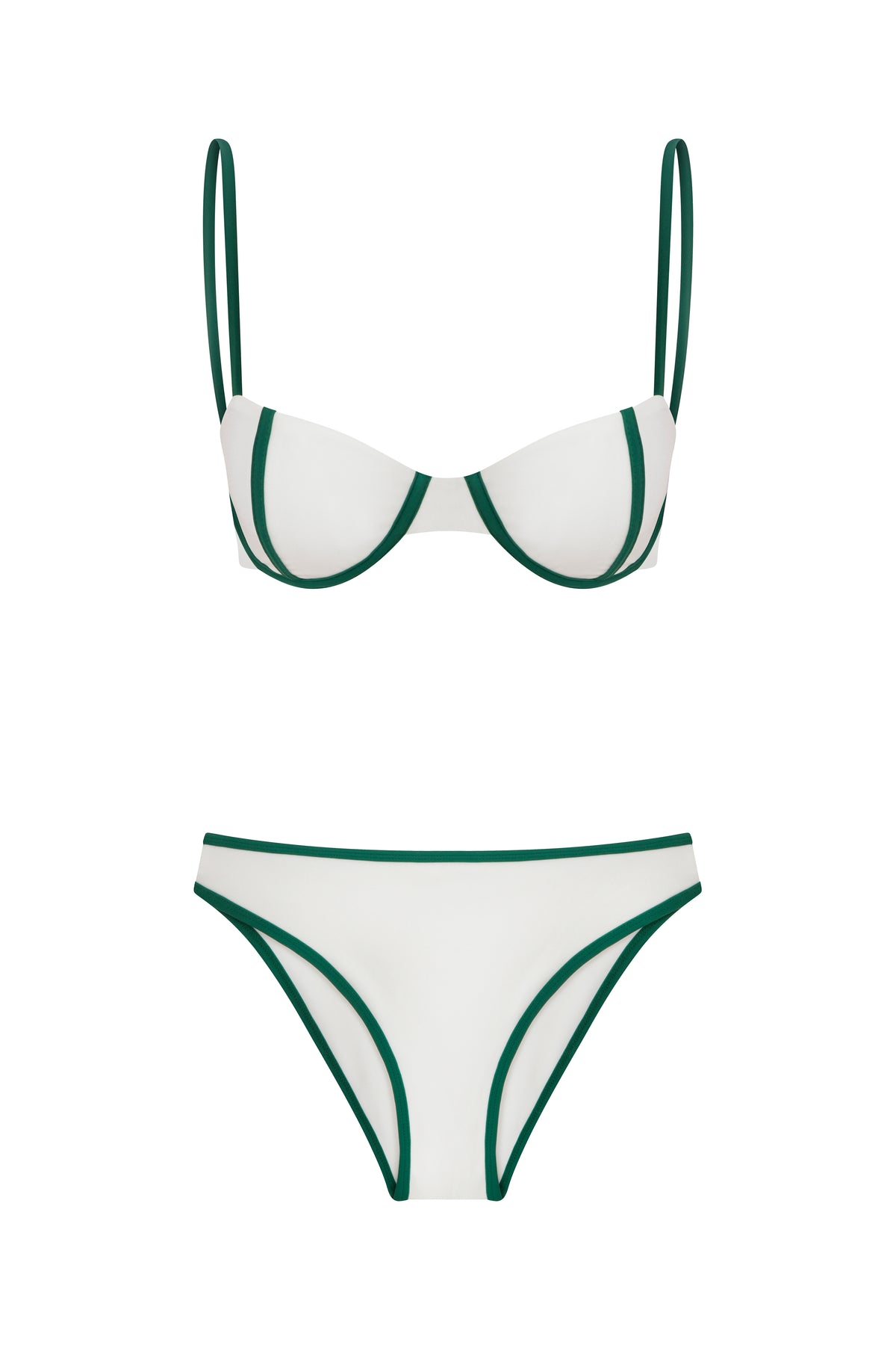 Contrast Trim Underwire Bikini Set White Green