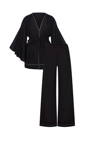 ISALINE POLKA TRIMMED KIMONO PAJAMA SET