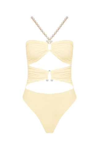 FAUX-PEARL EMBELLISHED DRAPED ONE-PIECE