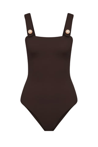 Faux-Pearl Button Embellished One-Piece