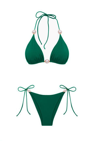 FAUX-PEARL EMBELLISHED TRIANGLE BIKINI