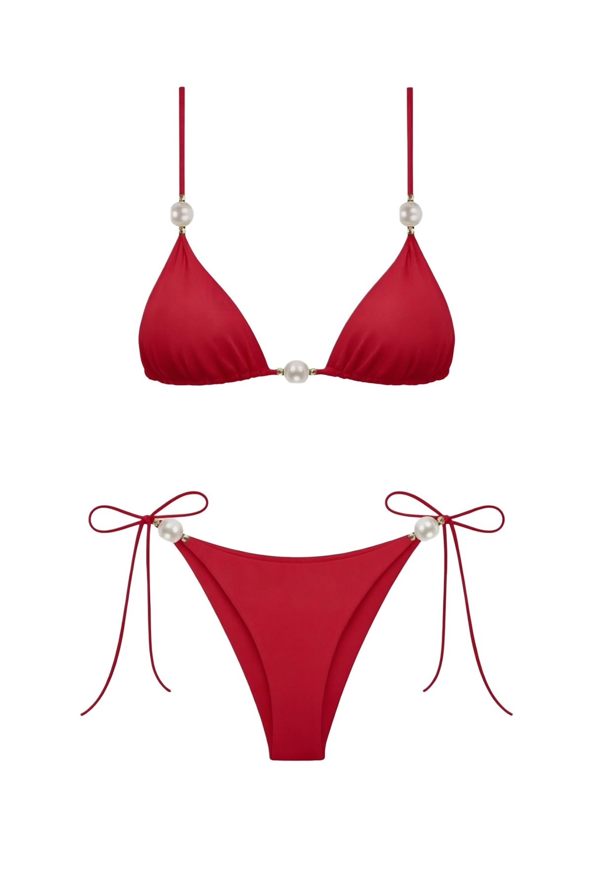 Faux-Pearl Triangle Bikini Red