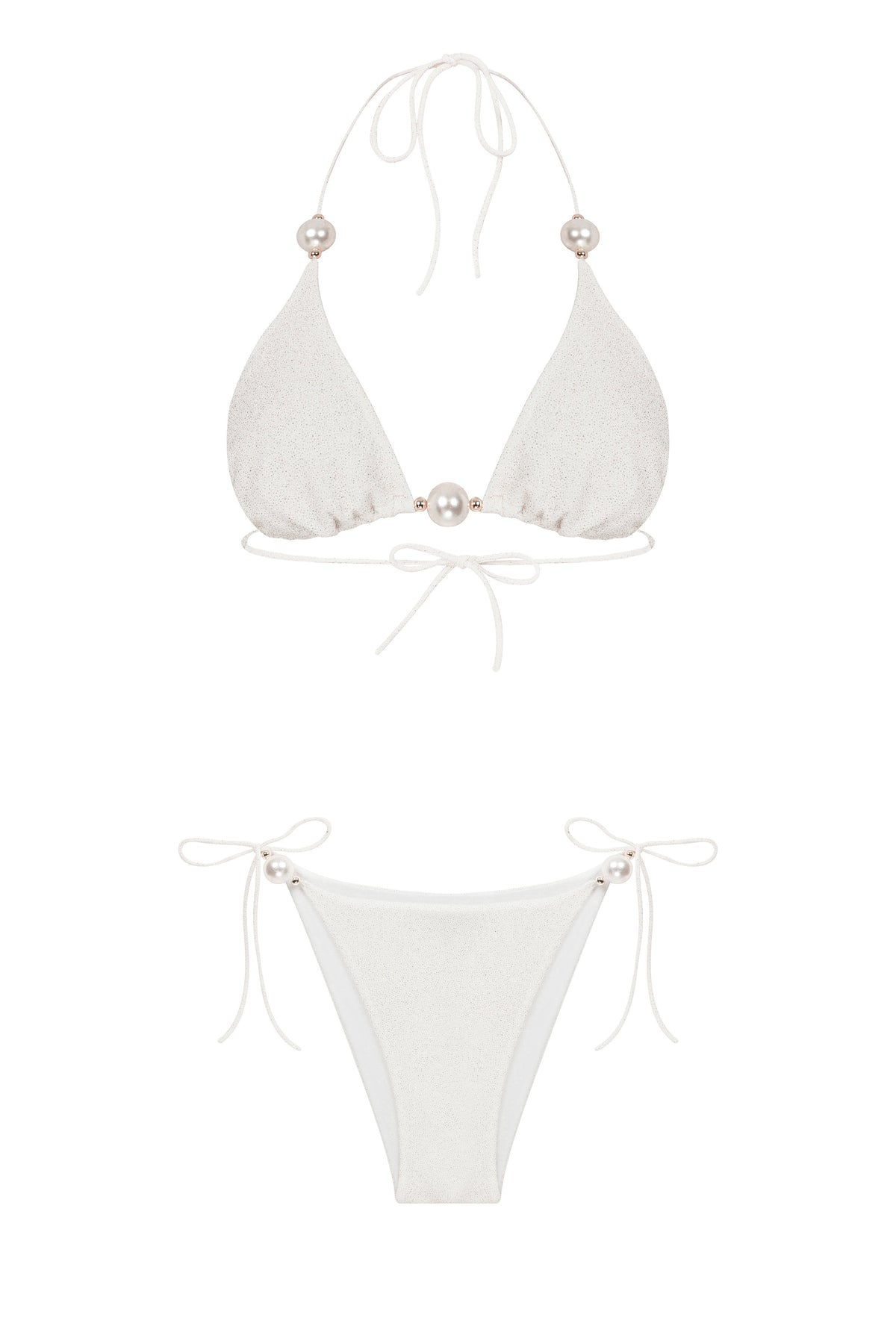 Faux-Pearl Embellished Triangle Bikini