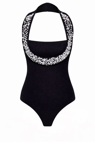 Faux-Pearl Detail Halterneck Swimsuit