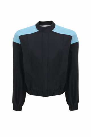 Black & Blue Taffeta Bomber Jacket