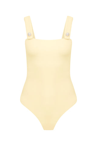 FAUX-PEARL BUTTON EMBELLISHED ONE-PIECE